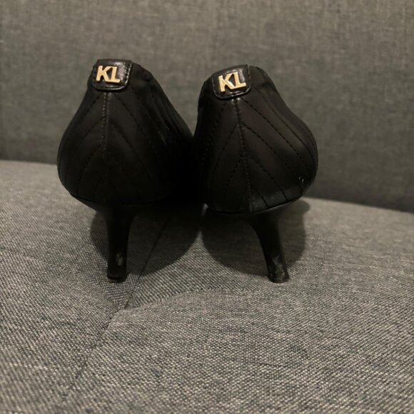Karl Lagerfeld Chevron Leather Kitten Heel Pumps Size 7 - Picture 4 of 9
